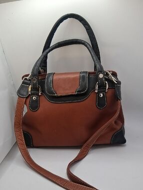 Vintage Soft Leather Brown and Black Convertible Shoulder Satchel